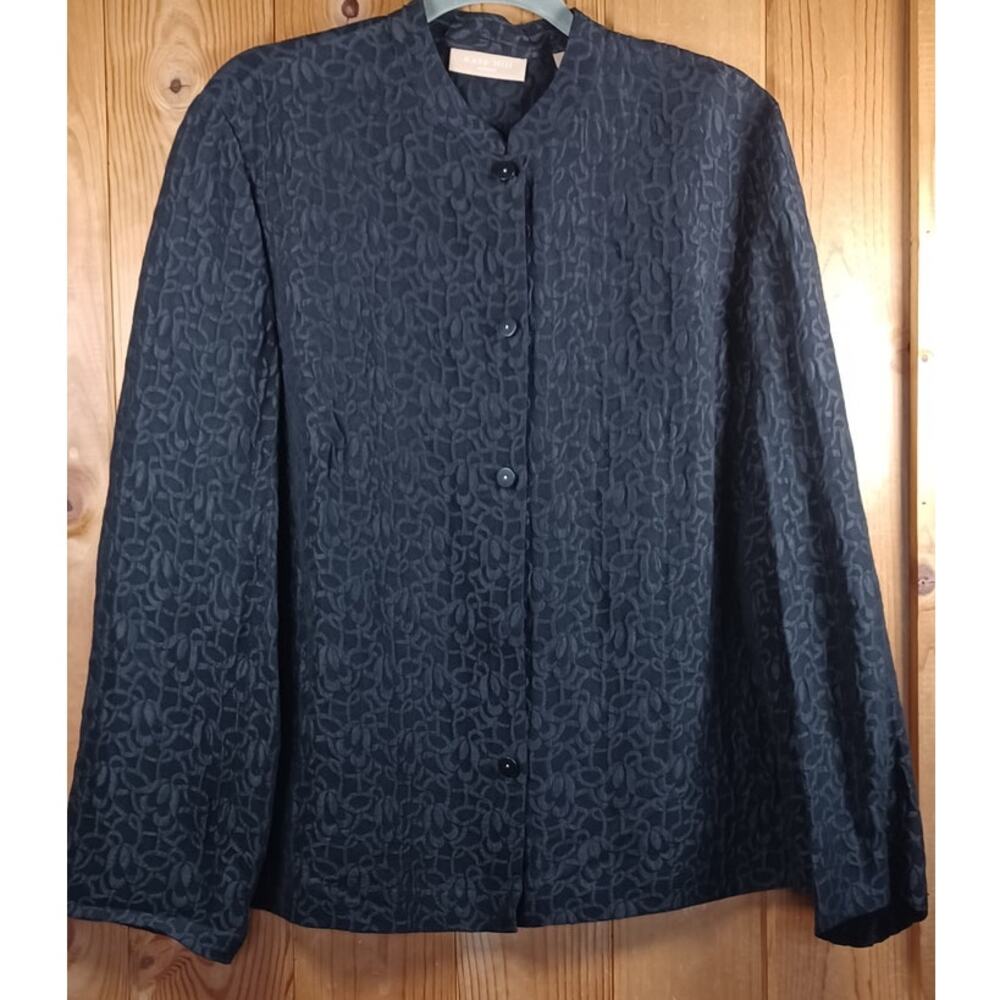 Kate Hill Woman 18W Black Silk Linen Blend Textured Button Front Blouse Jacket - Picture 4 of 9